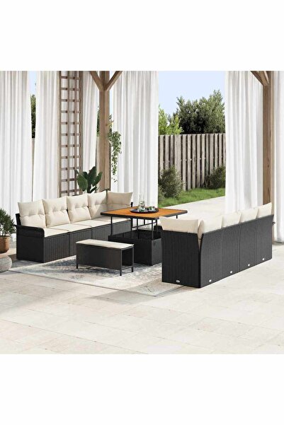 vidaxl Set de canapele pentru gradina cu perna 11 pcs Negru poliratan