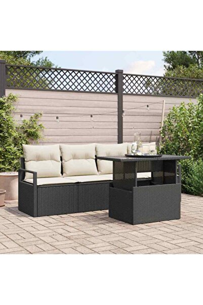vidaxl Set de canapele pentru gradina 5 pcs Negru Rattan poli