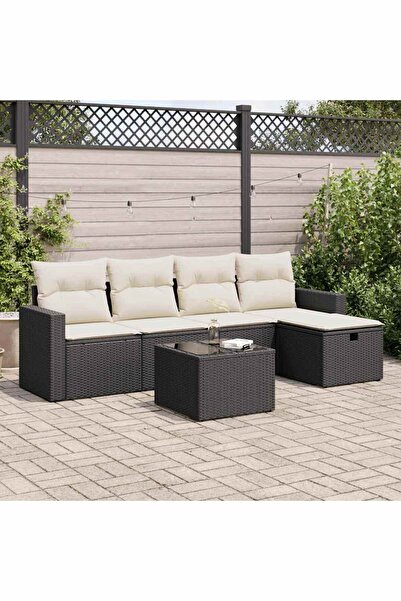 vidaxl Set mobilier de gradina cu perne, 6 piese, negru, poliratan