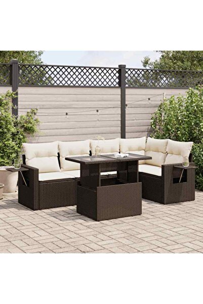 vidaxl Set canapele de gradina cu perne, 6 piese, maro, poliratan