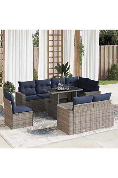 vidaxl Set canapele gradina cu perne 9 piese gri poliratan/lemn acacia