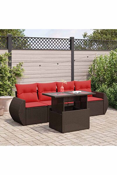 vidaxl Set canapele de gradina cu perne, 5 piese, maro, poliratan