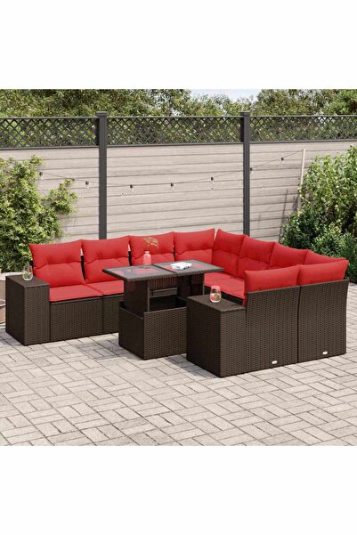 vidaxl Set canapele de gradina cu perne, 9 piese, maro, poliratan