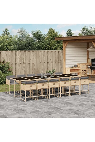 vidaxl Set mobilier gradina cu perne, 13 piese, bej combinat poliratan