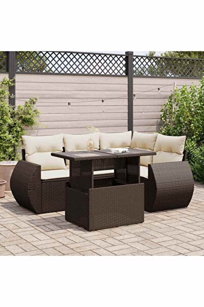 vidaxl Set canapele de gradina cu perne, 5 piese, maro, poliratan