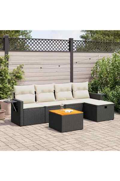 vidaxl Set mobilier de gradina cu perne, 6 piese, negru, poliratan