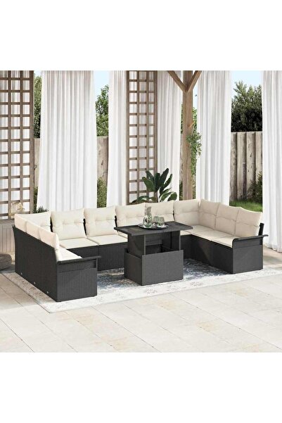 vidaxl Set de canapele pentru gradina 11 pcs Negru Rattan poli