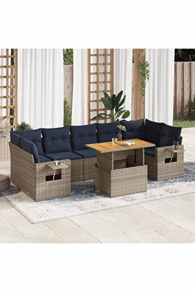vidaxl Set canapele de gradina cu perne, 8 piese, gri, poliratan