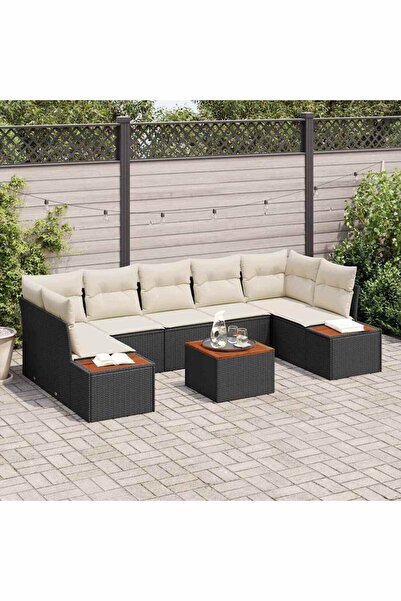 vidaxl Set de canapele pentru gradina cu perna 8 pcs Negru Rattan poli