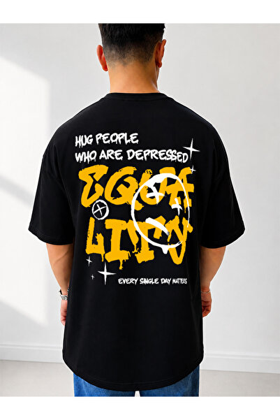 525 Υπερμεγέθη μπλουζάκι unisex με στάμπα στην πλάτη για streetwear