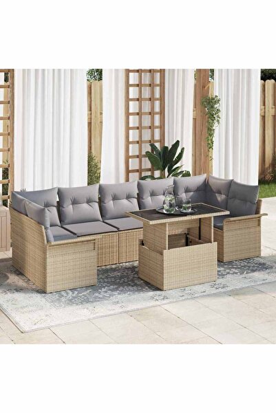 vidaxl Set de canapele pentru gradina cu perna 8 pcs Bej Rattan poli