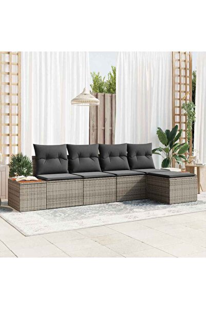 vidaxl Set de canapele pentru gradina cu perna 5 pcs Gri Rattan poli