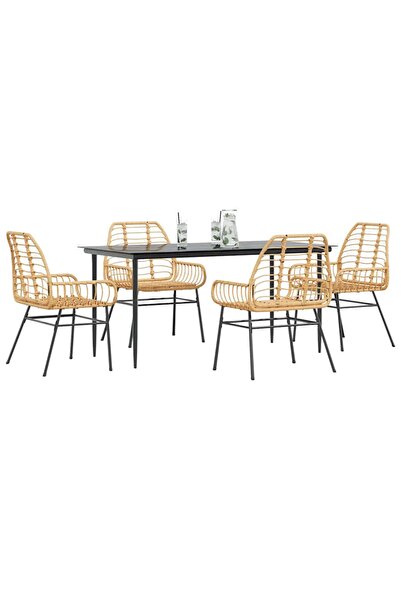 vidaxl Set de sufragerie de gradina 5 piese sticla maro din poli ratan