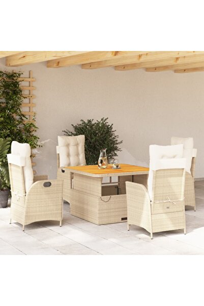 vidaxl Set mobilier de gradina cu perne, 5 piese, bej, poliratan
