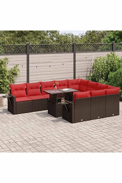 vidaxl Set canapele de gradina cu perne, 11 piese, maro, poliratan