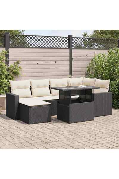 vidaxl Set canapele de gradina cu perne, 7 piese, negru, poliratan