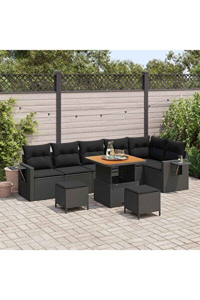 vidaxl Set de canapele pentru gradina 9 pcs Negru poliratan