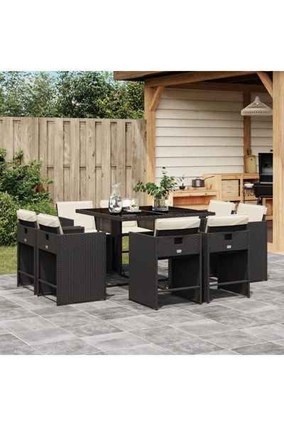 vidaxl Set mobilier de gradina cu perne, 9 piese, negru, poliratan