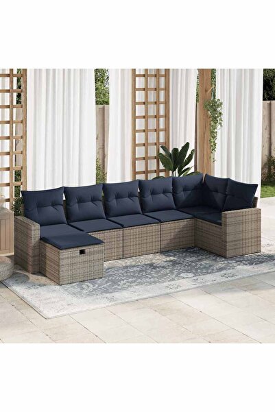 vidaxl Set canapele de gradina, 7 piese, cu perne, gri, poliratan