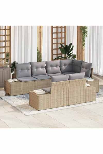 vidaxl Set de canapele pentru gradina 7 pcs Bej È™i gri poliratan