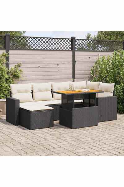 vidaxl Set canapele de gradina cu perne, 7 piese, negru, poliratan
