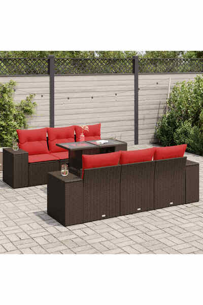 vidaxl Set canapele de gradina cu perne, 7 piese, maro, poliratan