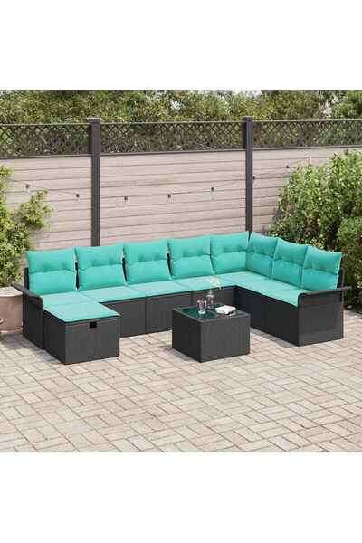 vidaxl Set de canapele pentru gradina cu perna 9 pcs Negru Rattan poli