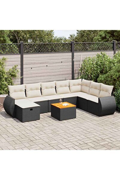 vidaxl Set mobilier de gradina cu perne, 9 piese, negru, poliratan