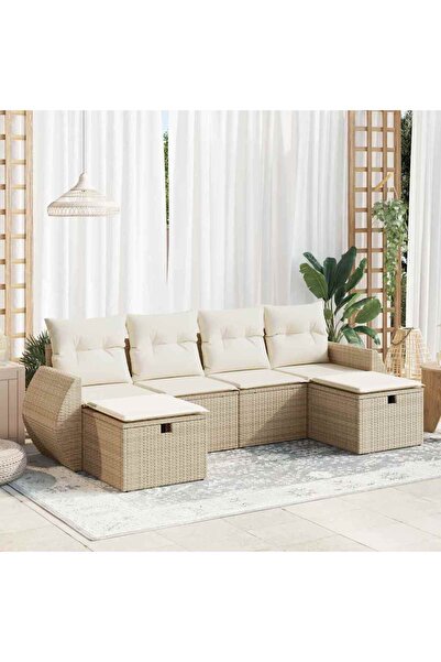 vidaxl Set canapele de gradina cu perne, 6 piese, bej, poliratan