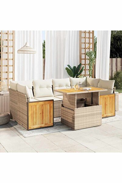 vidaxl Set canapele gradina cu perne 7 piese bej poliratan/lemn acacia