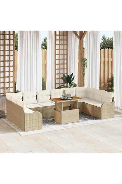 vidaxl Set de canapele pentru gradina 11 pcs Bej Rattan poli