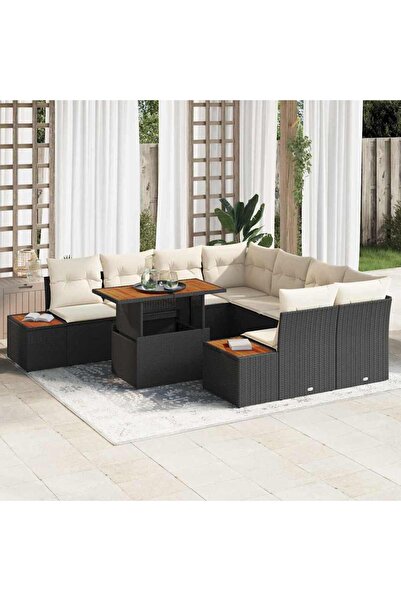 vidaxl Set de canapele pentru gradina 9 pcs Negru Rattan poli