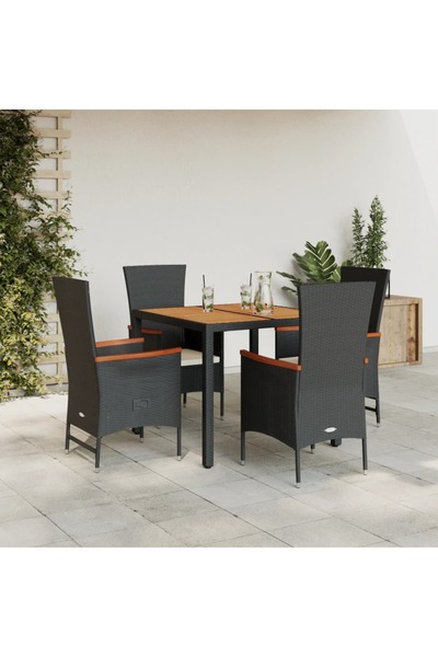 vidaxl Set mobilier de gradina cu perne, 5 piese, negru, poliratan