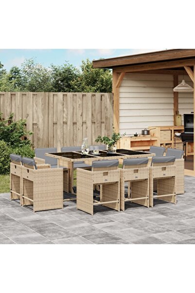 vidaxl Set mobilier gradina cu perne, 11 piese bej combinat poliratan