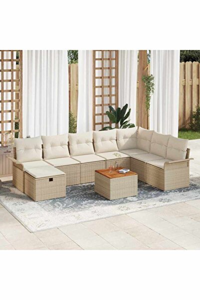 vidaxl Set de canapele pentru gradina cu perna 9 pcs Bej poliratan