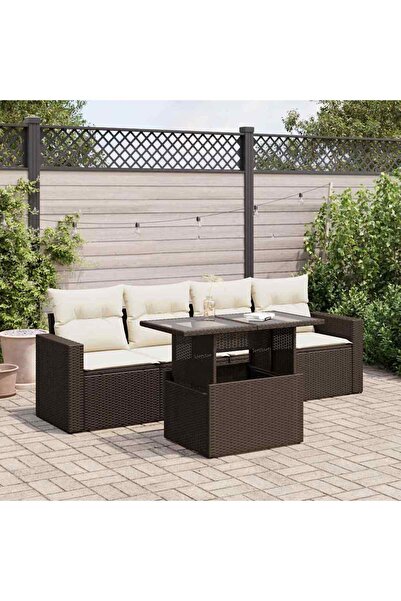 vidaxl Set canapele de gradina cu perne, 5 piese, maro, poliratan