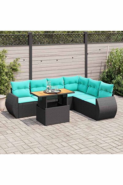 vidaxl Set canapele de gradina cu perne, 7 piese, negru, poliratan