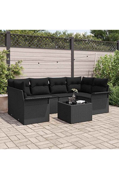 vidaxl Set de canapele pentru gradina 7 pcs Negru Rattan poli