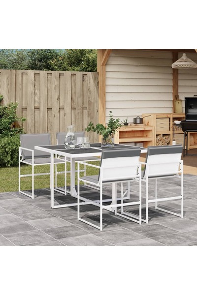 vidaxl Set mobilier de gradina, 5 piese, cu perne, alb, textilena