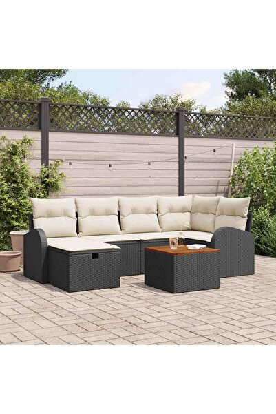 vidaxl Set de canapele pentru gradina cu perna 7 pcs Negru poliratan