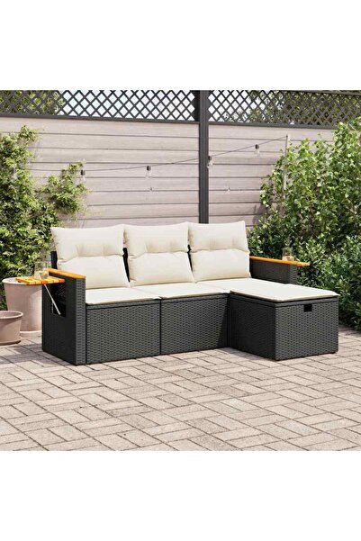 vidaxl Set mobilier de gradina cu perne, 4 piese, negru, poliratan