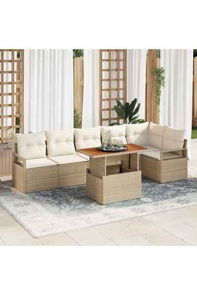 vidaxl Set de canapele pentru gradina 7 pcs Bej Rattan poli