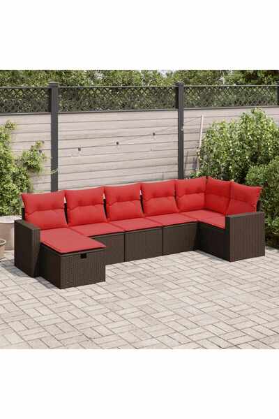 vidaxl Set canapele de gradina cu perne, 7 piese, maro, poliratan