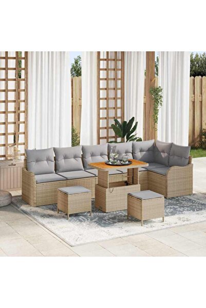 vidaxl Set de canapele pentru gradina cu perna 9 pcs Bej poliratan