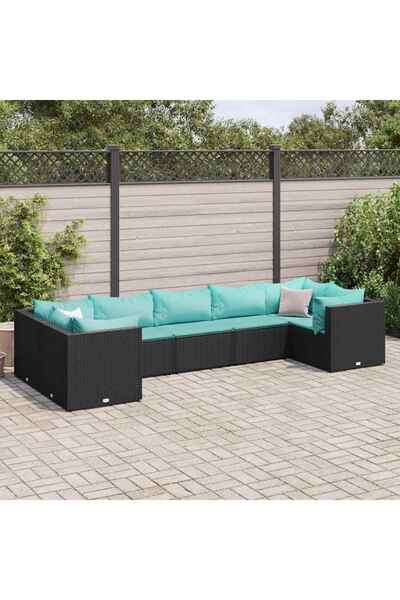 vidaxl Set mobilier de gradina cu perne, 7 piese, negru, poliratan