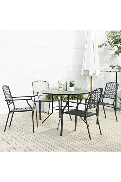 vidaxl Set scaune de gradina stivuibile, 5 buc., antracit, otel vopsit