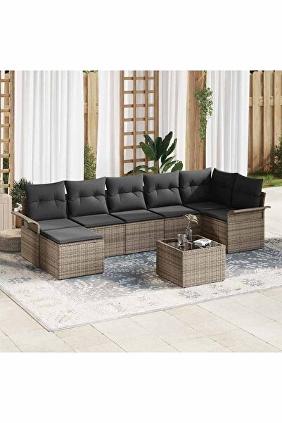vidaxl Set de canapele pentru gradina cu perna 8 pcs Gri Rattan poli