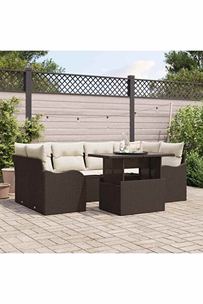 vidaxl Set de canapele pentru gradina cu perna 7 pcs Maro Rattan poli