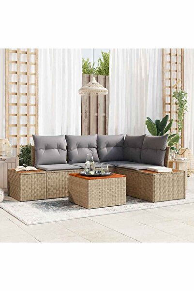 vidaxl Set de canapele pentru gradina cu perna 5 pcs Bej Rattan poli