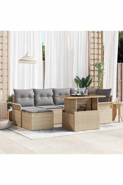 vidaxl Set de canapele pentru gradina 7 pcs Bej Rattan poli